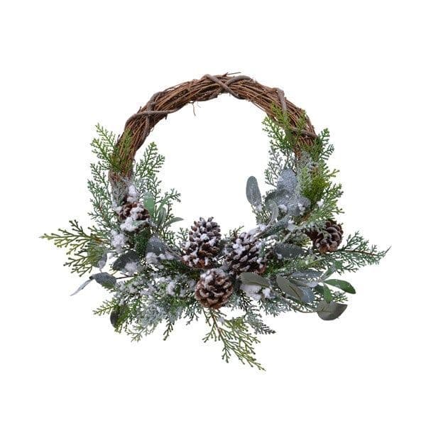 Wreath eucalyptus pe frosted pinecones dia40cm